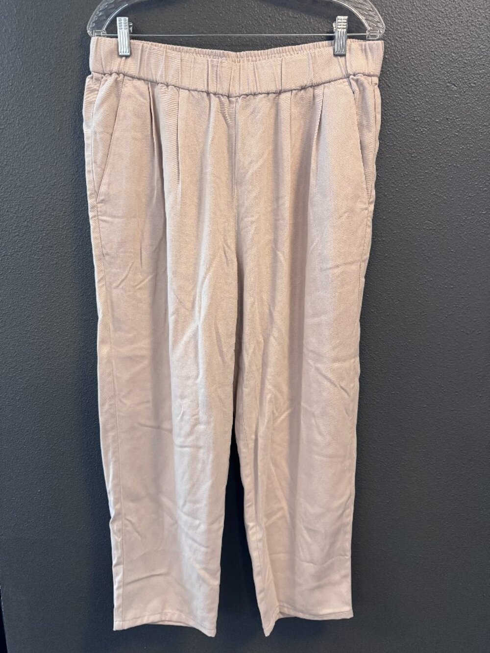 Eileen Fisher 100% Linen Pleated Tapered Ankle Crop Pants Tan Beige